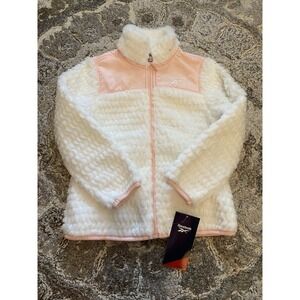 Reebok Coat Jacket Girls 5/6 White Pink Fleece NEW 95$ Zipper Mock Neck